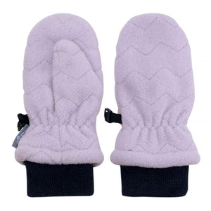 Kids fleece mittens with thumb and long cuff, shown in grey color