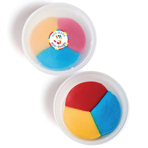 eco-dough singles in blue, red, and yellow or 3 color single