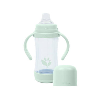 Green Sprouts Glass Sprout Ware Sip& Straw sippy cup, shown in light grapefruit light pink color