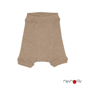 ManyMonths Wool Shorty Diaper Cover, shown in nutty granola tan color