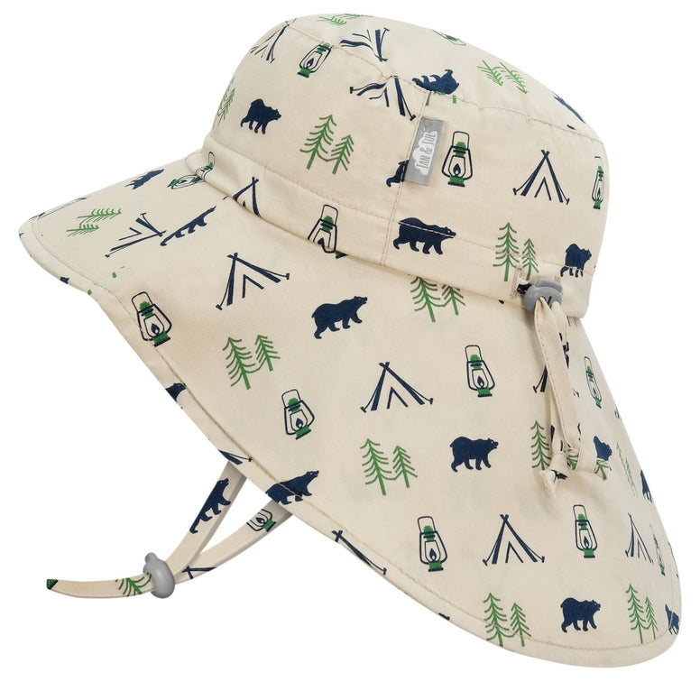 Jan & Jul Adventure Hat in 100% cotton, shown in strawberry print, kids and toddler sizes