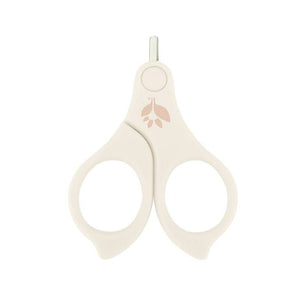 infant baby nail scissors for trimming finger nails, shown in cream colored handle, made by green sprouts