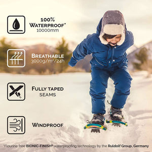 Jan & Jul Rain & Winter Waterproof Pants for kids, shown in unicorn print