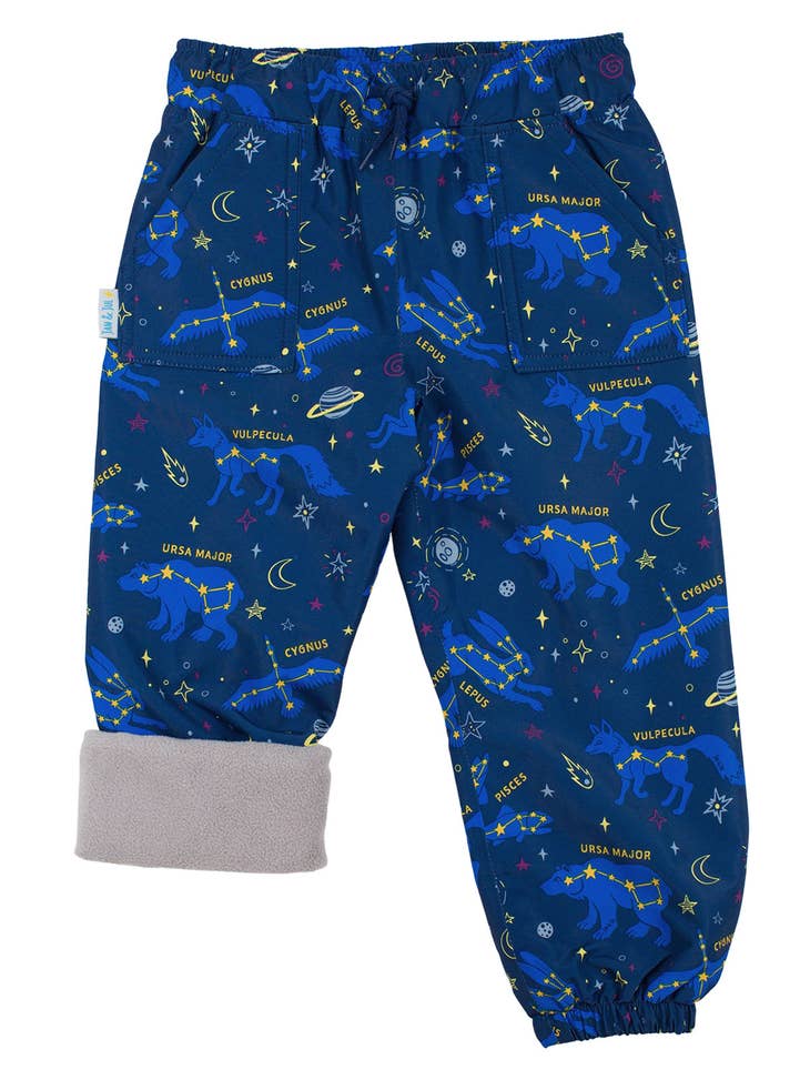 Jan & Jul Rain & Winter Waterproof Pants for kids, shown in unicorn print