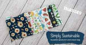 thirsties sandwich and snack bags are made in the USA and measure 7" X 7"