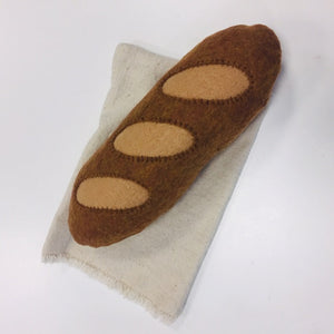 made in Ithaca 8" felt baguette/loaf of bread with its own paper bag