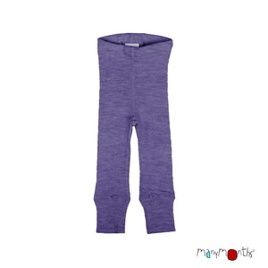 ManyMonths Natural Woollies Unisex Leggings, ribbed knit merino wool, kids sizes, shown in dusty grape color