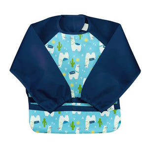snap and go easy wear long sleeve bib in  green watermelon stripe print with pink sleeves