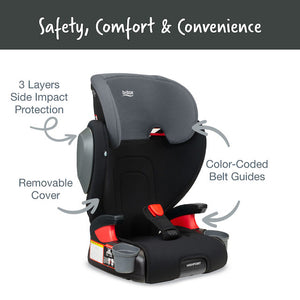 britax highpoint 2 stage belt positioning  booster seat in grey ombre.