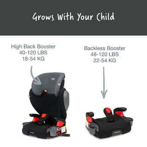 britax highpoint 2 stage belt positioning  booster seat in grey ombre.