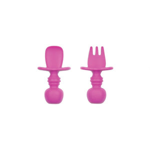 chewtensil silicone  fork and spoon in fuchsia are 100% food-grade silicone and free from BPA, BPS, PVC, cadmium, lead, and phthalates