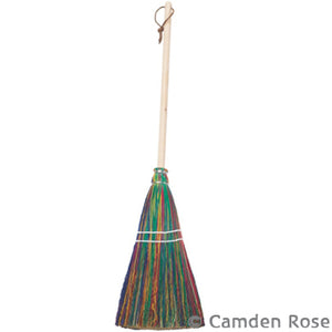 Camden Rose Child Size Rainbow Broom measures 36" with a hickory handle
