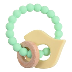 chewbeads elephant, bird, and heart teethers are 100% silicone and natural wood in three adorable characters 