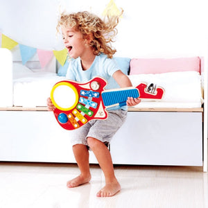 Hape 6-in-1 Music Maker guitar is bright and colorful