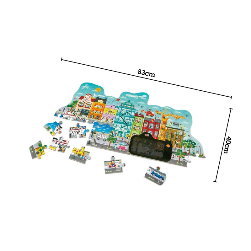 hape animated city puzzle packaging contains 50 pieces