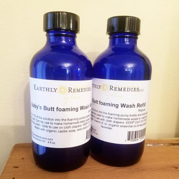 Earthly Remedies foaming baby's butt wash refills are made in the USA and come in two scents