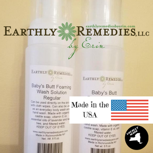 Earthly Remedies foaming baby's butt wash is made in the USA and contains 8 ounces