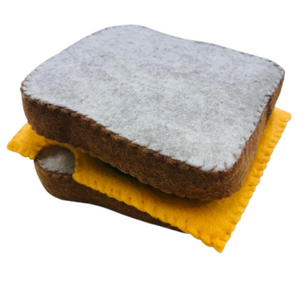 felt playfood sandwich is made locally in New York and includes felt bread, cheese, tomato, and lettuce