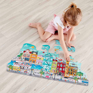 hape animated city puzzle packaging contains 50 pieces