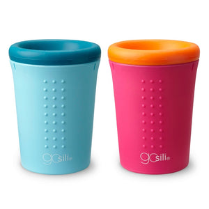 go sili oh no spill cup in blue and pink