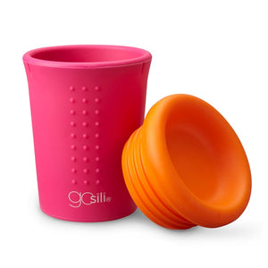 go sili oh no spill cup in blue and pink