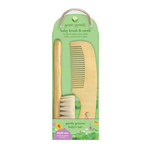 Green sprouts all natural comb and brush set from wood and goat hair bristles, 6.2 inches long