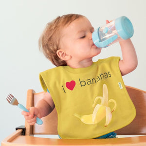 avocado food on a blue 100% cotton pull-over bib by green sprouts
