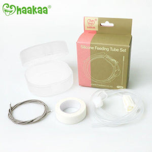 haakaa silicone feeding tube set next to the packaging box