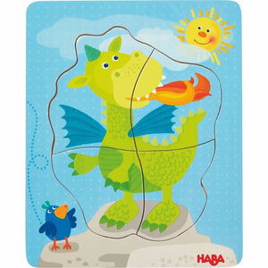 HABA Darling Dragons wooden puzzle measures 7.5" x 6"