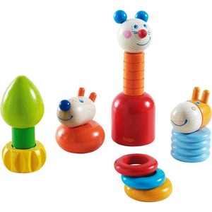 vibrant colors of the 14 wooden piece HABA Mouse Mix Up set
