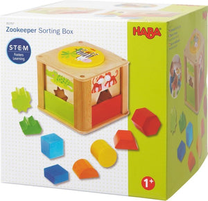 8 rainbow colored shapes and the HABA Zookeeper Sorting Box
