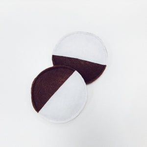 felt half moon cookies made in Ithaca NY, for play, measure 3.5" diameter