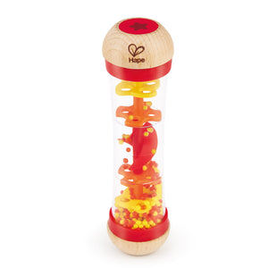 hape beaded raindrops toy in red illustrating the beads falling through the holes