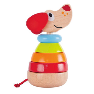 Hape Pepe Sound Stacker wood toy measures L4.53"x W4.53"x H7.09" 