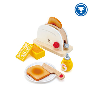Hape wooden toys, play toaster with toast and condiments