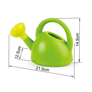 Hape watering can in bright green with lime green spout is made from BPA free plastic