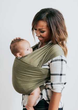Happy Wrap Organic Bamboo Baby Carrier in solid color olive branch