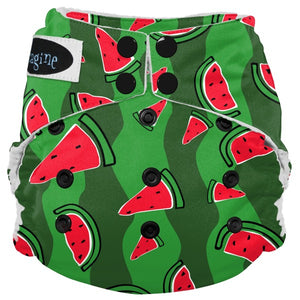 Imagine Stay-Dry One-Size All-in-One Diaper in harvest fest print with fall tree and shrub colors