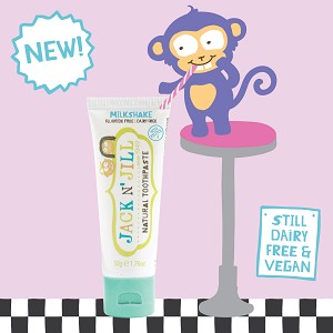 Jack N Jill fluoride free kids toothpaste, shown in berries and cream flavor