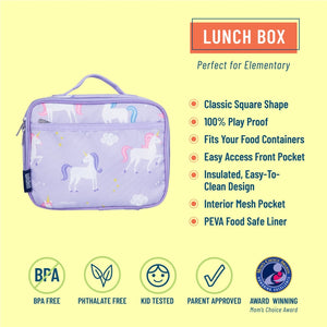 wildkin unicorn design lunch box with dimensions