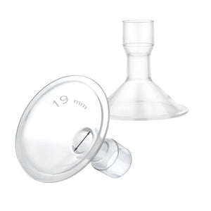 Maymom MyFit breastpump flanges, compatible with Medela pumps and connectors, shown in 13 millimeter size
