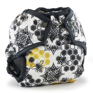 Rumparooz Kanga Care One Size Cloth Diaper Cover in Unity print, black and white with bees