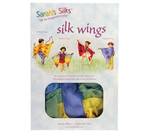 Sarah's Silks Silk Dress Up Wings, shown on child in forest color scheme