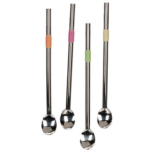 Stainless Steel Straw Spoons are sold individually and come with a colorful silicone band