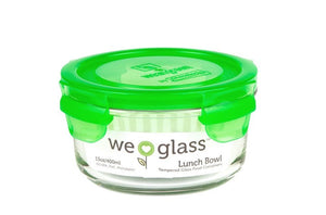 wean green glass lunch bowls hold 12 ounces and a choice of colorful easy lock lids
