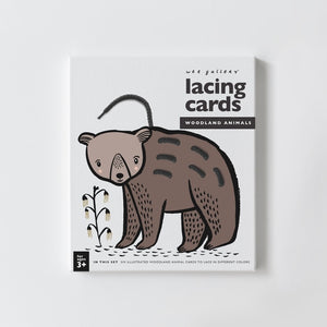 wee gallery woodland animals lacing cards box front with a bear image