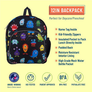 wildkin 12" backpack for 3-7 year olds in unicorn print, on a lavender background