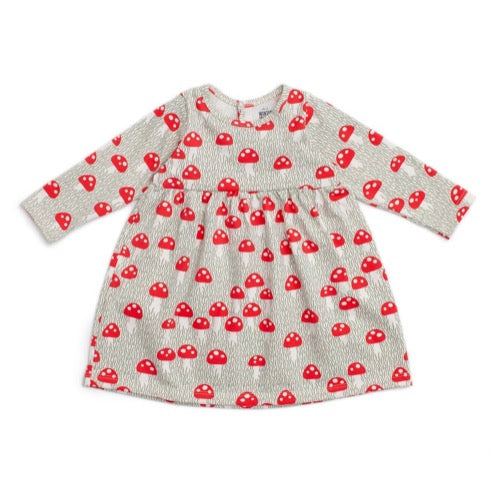 Geneva baby dress with red firetrucks is made from 100% organic cotton and made in the USA