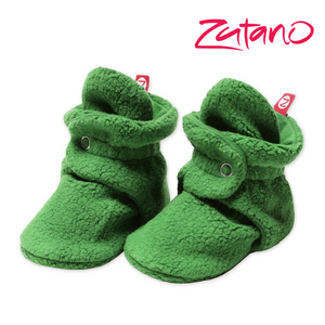 zutano cozie fleece stay on booties with 2 snap closure in  apple green solid color