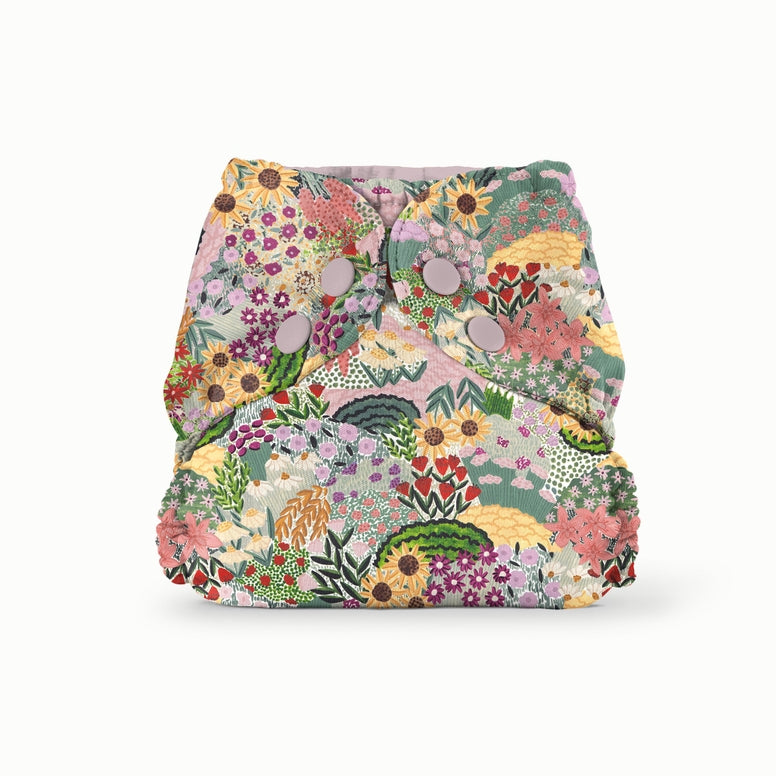 Esembly outer, cloth diaper cover in 2 sizes, shown in pumpkin patch fall 2025 print